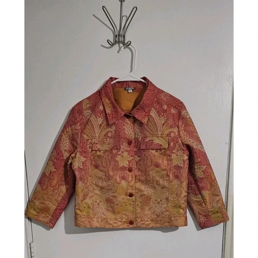Anni Kuan Cropped Jacket Women's Size 8 Artsy Preppy Yellow Red Asian‎ Inspired
